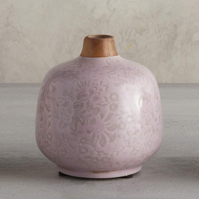Small Ceramic Light Pink Bud Vase | Decorative Versatile Flower Pot | 4.52
