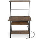 Small Computer Desk with Charging Station and LED Lights and Wheels