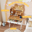 Small Vanity Desk with Mirror and Lights Cute Kitty Makeup Table with Power Outlets-Natural