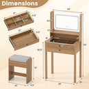 Small Vanity Desk with Mirror and Lights for Bedroom
