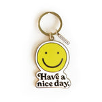 Smiley "Have a Nice Day" Brass and Enamel Keychain | Emoji Face Key Ring Holder