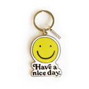 Smiley "Have a Nice Day" Brass and Enamel Keychain | Emoji Face Key Ring Holder