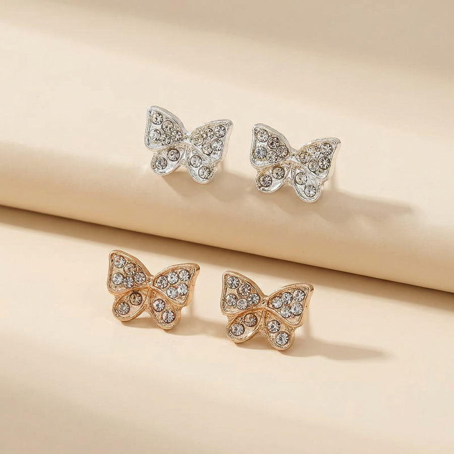 Social Butterfly Double Earring Set in Silver and Gold