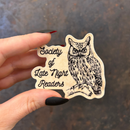Society Of Late Night Readers Die Cut Owl Vinyl Sticker