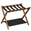 Solid Rubberwood Folding Luggage Rack with Nylon Shelves