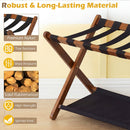 Solid Rubberwood Folding Luggage Rack with Nylon Shelves