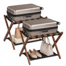 Solid Rubberwood Folding Luggage Rack with Nylon Shelves Set of 2