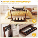 Solid Rubberwood Folding Luggage Rack with Nylon Shelves Set of 2