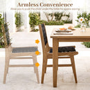 Teak Wood Outdoor Dining Chair with Woven Strap Back