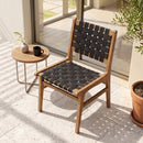 Teak Wood Outdoor Dining Chair with Woven Strap Back