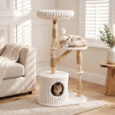 Solid Wood Cat Tree 41" with Real Branches & Cozy Bed