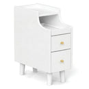 Solid Wood End Table Narrow Bedside Table with Pull-out Tray and 2 Storage Drawers-Brown