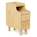 Solid Wood End Table Narrow Bedside Table with Pull-out Tray and 2 Storage Drawers-Brown