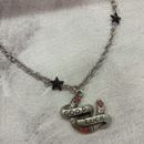 Sourpuss "Good Luck” Horseshoe Necklace with Red Rhinestones & Black Star Charms