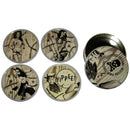 Sourpuss Nudie Coasters | Western Pin-Up Girls Set of Four | Metal & Cork Retro Round Drinkware with Tin