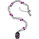 Sourpuss Silver Skull Pendant Necklace | Sugar Skull with Rhinestone Eyes – Clear & Purple Options