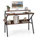 Space Saving Computer Desk with Monitor Stand and Extra Storage Shelf for Work Study