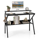 Space Saving Computer Desk with Monitor Stand and Extra Storage Shelf for Work Study