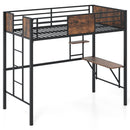 Space-Saving Twin Loft Bed with Safety Guardrail and Ladder-Coffee