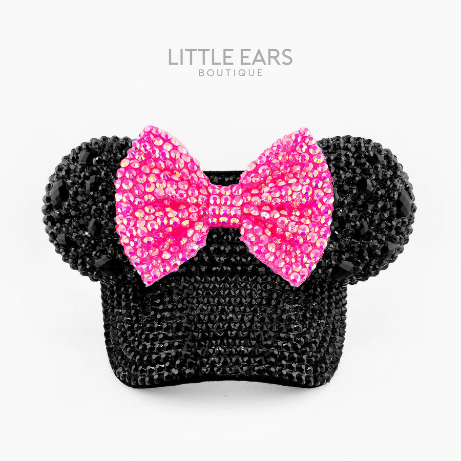 Shiny Hot Pink Bow on Deep Black Visor