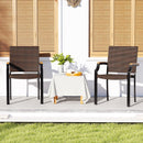 Stacking Wicker Chairs Set of 2 Patio Rattan Dining Chairs with Acacia Wood Armrests