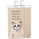 Stressed Blessed And Cat Obsessed Dish Cloth Towel | Novelty Silly Tea Towels | Cute Hilarious Kitchen Hand Towel | 20" x 26"