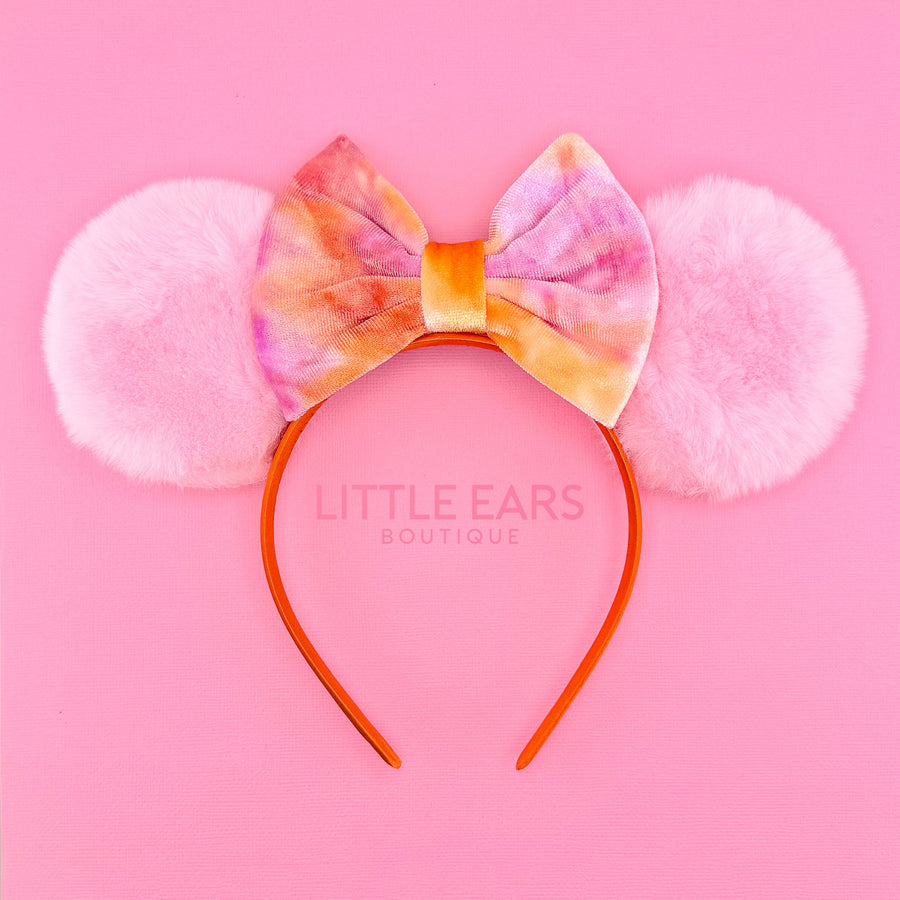 Sunset Tie Dye & Pink Fur Ears