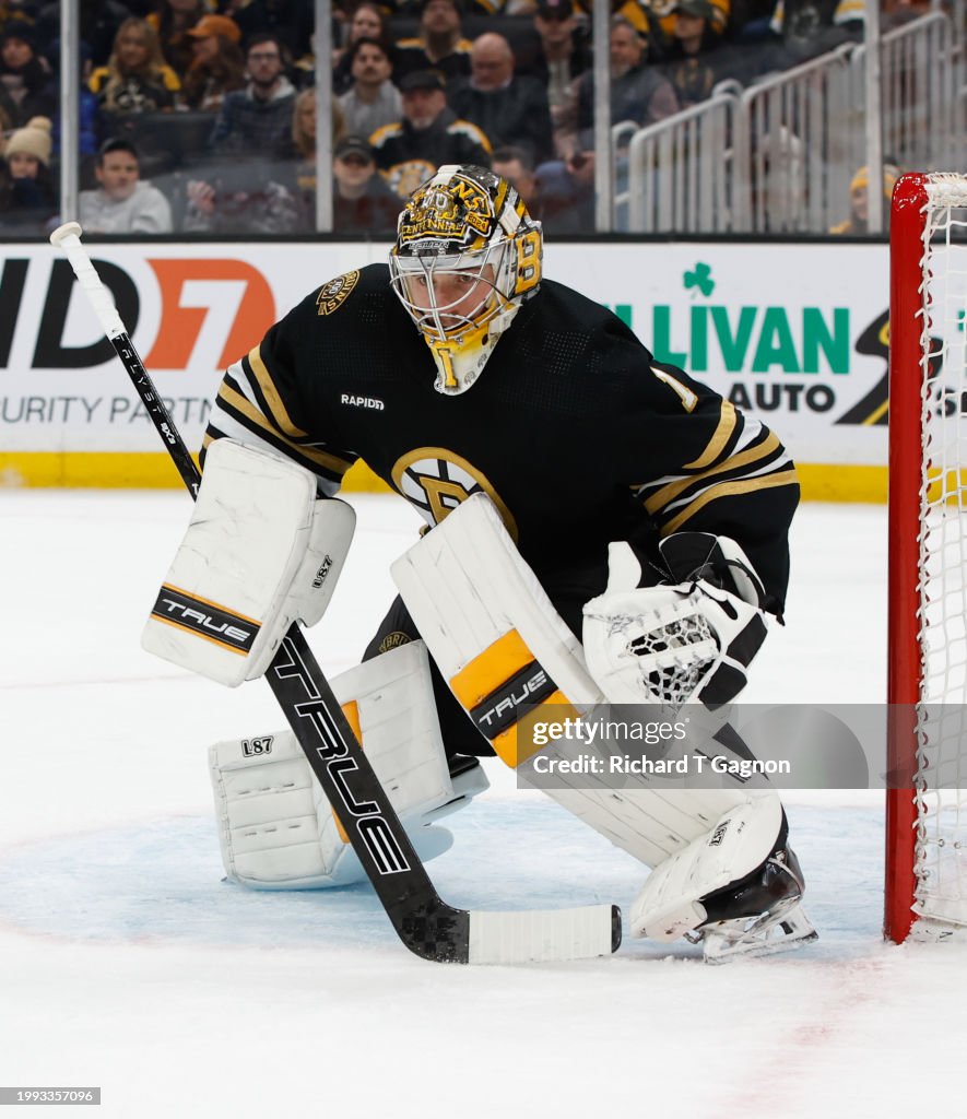 Jeremy Swayman Boston Bruins Goalie In Net 8