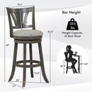 26.5 Inch Swivel Bar Stool with Backrest Soft Cushioned Seat and Footrest Gray