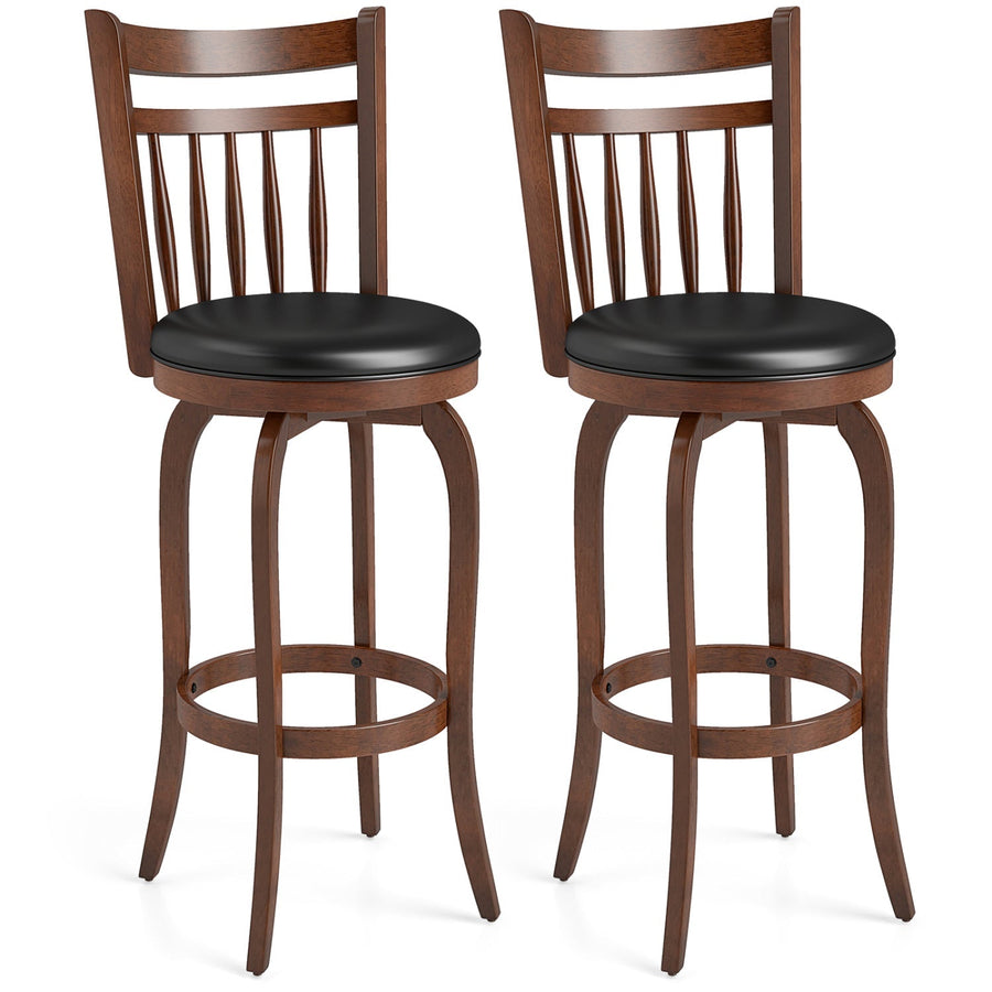 Swivel Bar Stools Set of 2 Counter Height Faux Leather Upholstered Barstools