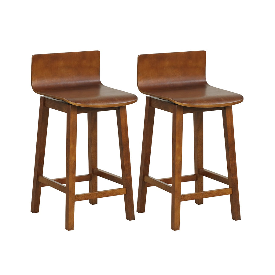 24.5 Inch Swivel Wooden Bar Stools Set of 2 with Rubber Wood Legs and Low Back