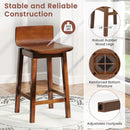 24.5 Inch Swivel Wooden Bar Stools Set of 2 with Rubber Wood Legs and Low Back