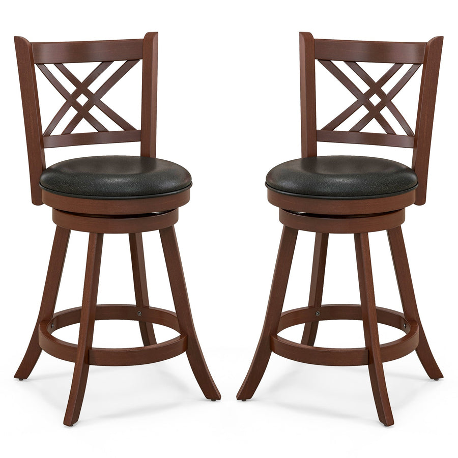 360¬∞ Swivel Upholstered Barstools Set of 2 with Back and Footrest