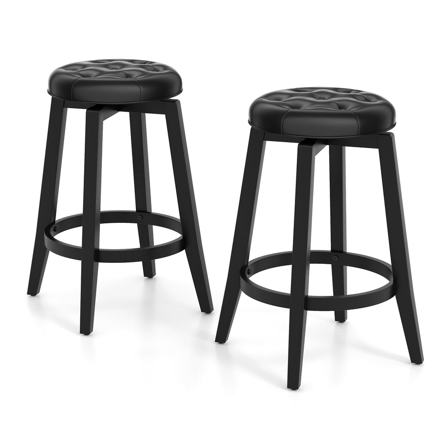 360¬∞ Swivel Upholstered Rubberwood Frame Bar Stool Set of 2 with Footrest