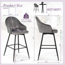 2 Pieces 29.5 Inch Pub Height Swivel Velvet Bar Stools with Metal Legs-Gray