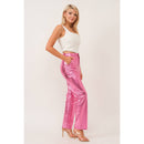 Synthetic Leather Metallic-Accented Slim-Fit Trouser in Pink