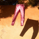 Synthetic Leather Metallic-Accented Slim-Fit Trouser in Pink