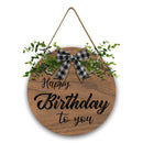 Personalized Happy Birthday Round Wooden Sign | Custom Name & Age | Gingham Bow & Greenery