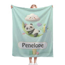 Personalized Kawaii Panda Blanket | Custom Name | Sleepy Panda Pastel Cloud Mint Blue Fleece Throw Gift