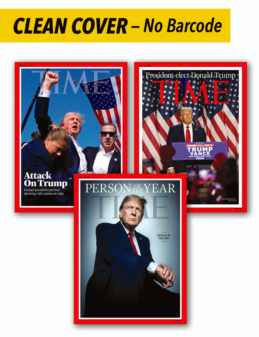 TIME Magazine Donald Trump 3 Magazine Bundle - CLEAN COVERS (No Barcodes or Address Blocks):  Attack on Trump, President Elect, 2024 Person of the Year, Collectors Edition, Assassination Attempt, MAGA