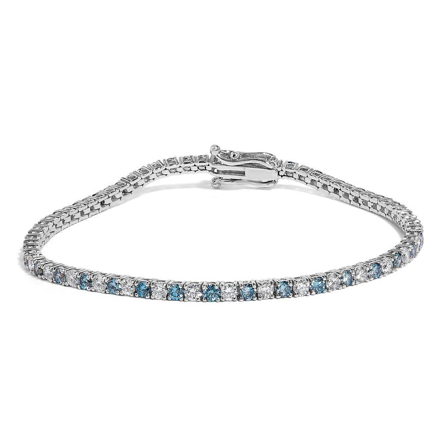 14K White Gold 4.0 Cttw Alternating White and Blue Lab Grown Diamond Tennis Bracelet - 7