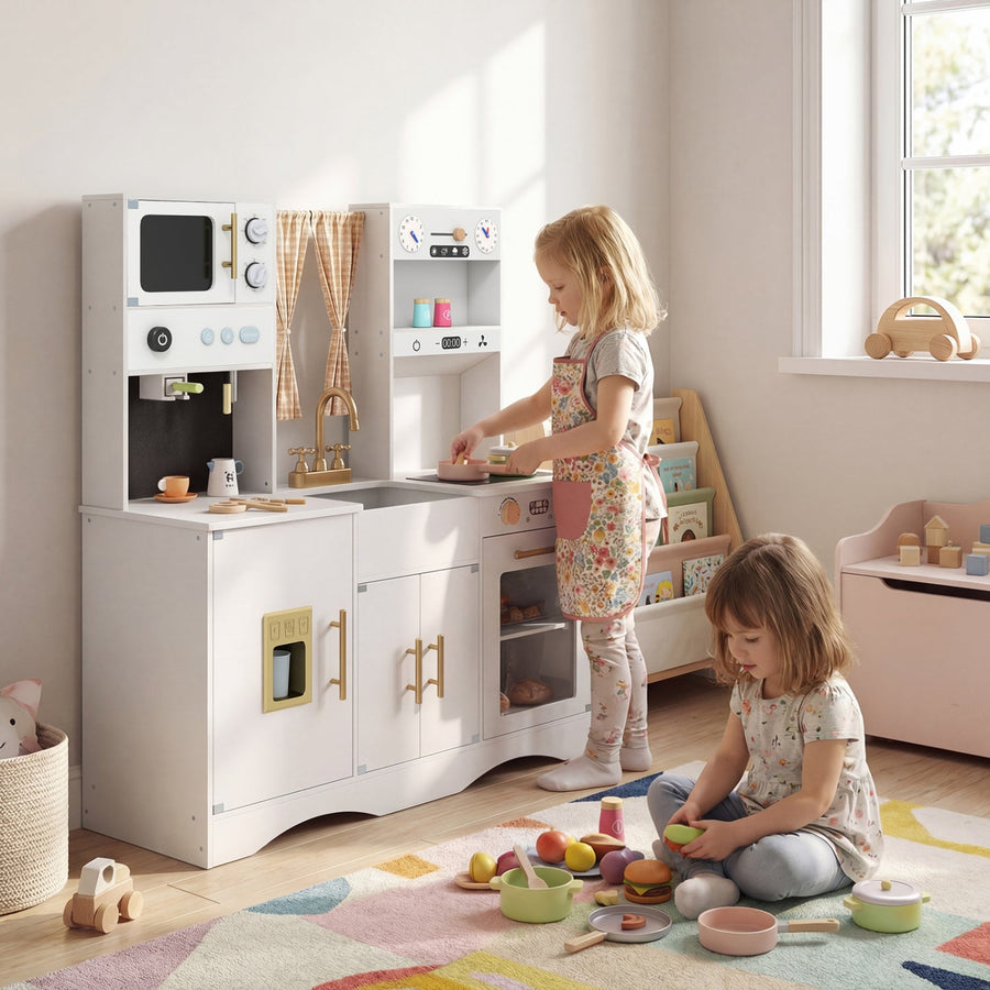 Kids Kitchen Playset with Microwave and Coffee Maker for Ages 3+-Pink