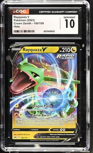 Rayquaza V Pokemon 2023 English Crown Zenith 100/159 Holo CGC GEM MINT 10