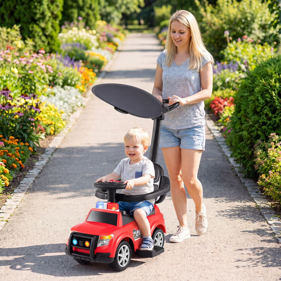 3-in-1 Toddler Push Car with Handle and Canopy