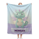 Personalized Kawaii Fairy Dragon Blanket | Custom Name | Mint Green Dragon Throw