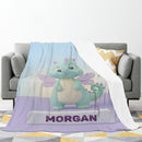 Personalized Kawaii Fairy Dragon Blanket | Custom Name | Mint Green Dragon Throw