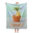 Personalized Kawaii Banana Blanket | Custom Name | Cute Potted Fruit Mint Blue Fleece Throw Gift