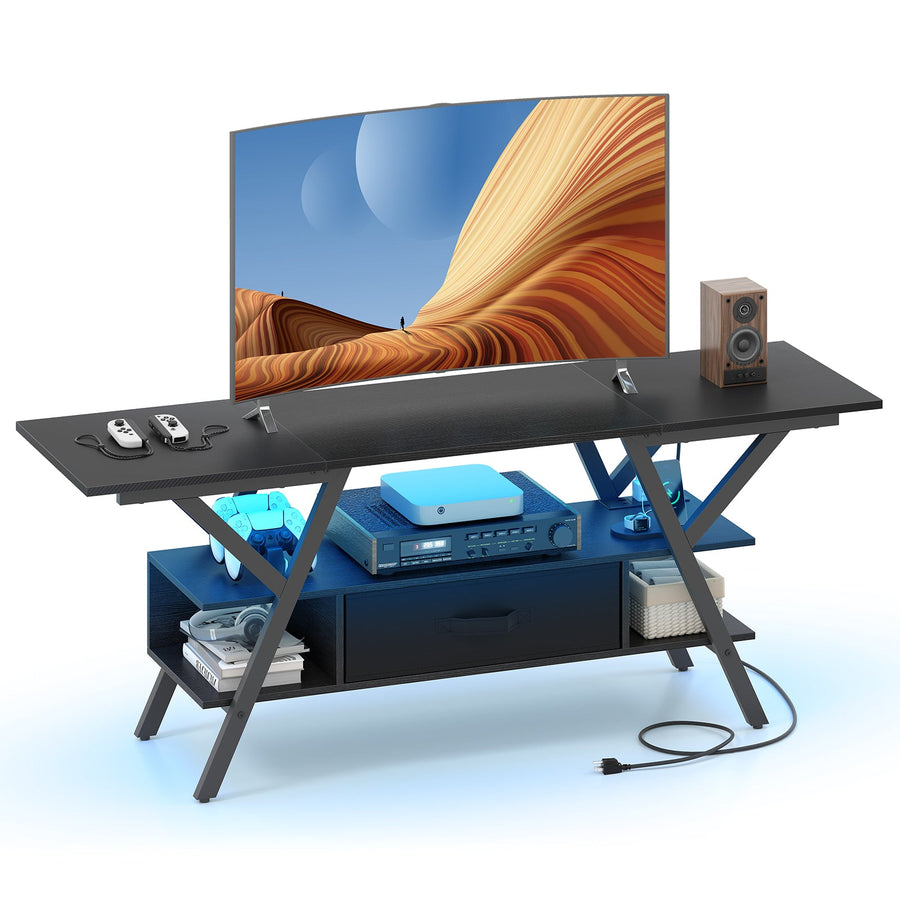 TV Stand for 65 Inch TVs with Power Outlets and LED Lights
