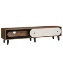 TV Stand for 80 Inch TVs Mid Century Modern Entertainment Center with Sliding Door Cabinet-Walnut