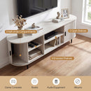 TV Stand for 80 Inch TVs Mid Century Modern Entertainment Center with Fluted Sliding Doors